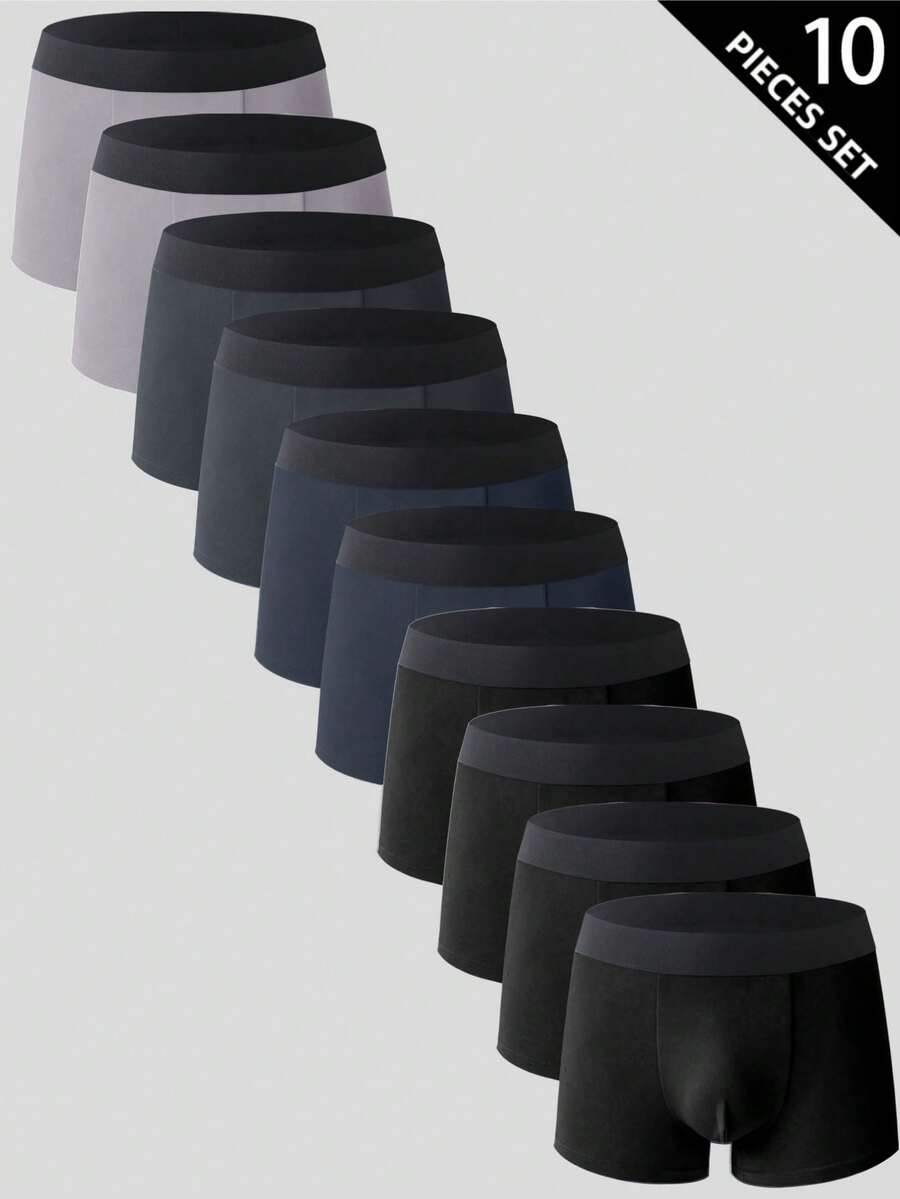 SHEIN 10pcs/Pack Men's Comfortable Minimalist Soft Breathable Boxer Briefs - Multicolor - View 1