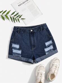 GlowEve Women's Plus Size Spring Summer Street Casual Denim Mini Shorts Holiday Dusty Blue Vacation - Dark Wash - View 1