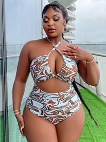 Slaydiva Baju Renang Terusan Seksi Motif Riak Air untuk Liburan Pantai Musim Panas 2026 Ukuran Plus - MultiWarna - View 3