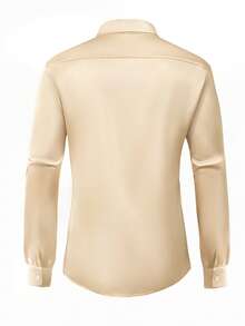 Calvornis Men's Apricot Business Casual Shiny Long Sleeve Shirt, Formal - Apricot - View 2