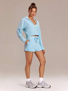 GLOWMODE Everyday Terry GlowZip Soft Breathable Sweat-Wicking Loose Fit Cropped Full-Zip Sweatshirt Daily Casual Wear - Blue Day - View 8