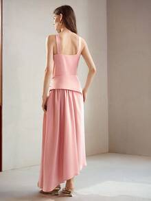 MOTF PREMIUM WOMEN'S HALTER NECK ASYMMETRIC HEM DRESS - Pink - View 3