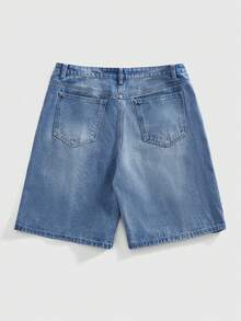 ROMWE MEN Pantalones cortos de mezclilla con bordado de diamantes brillantes para hombres - Azul - Ver 4