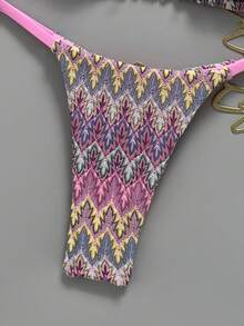 Swim Mod Setelan Baju Renang 2 Potong Wanita 26SS Musim Semi/Panas dengan Kain Rajutan Baru, Atasan Segitiga Tanpa Punggung Leher V & Bawahan Bikini T-Back untuk Liburan Pantai - Berwarna merah muda - View 4
