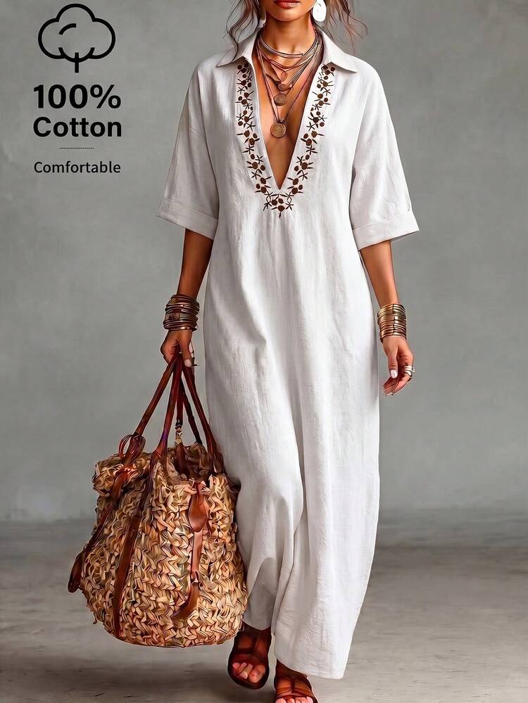 vacation leisure silk-cotton embroidery dress Light, breathable, and perfect for getaways  this cotton vacation  one-piece dress keeps you cool and comfortable while giving an effortless,  chic look. Ideal for beach days, travel, and casual outings. Sizes