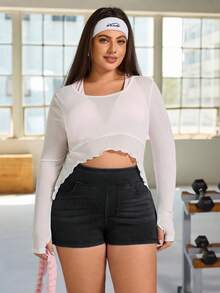 SHEIN Essnce Plus Size Women's Casual Traditional Alternative Stretch Skinny Denim Shorts Black Summer Formal Holiday - Dark Grey - View 6