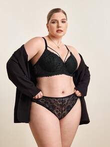 Hourtrue 4条/套加大码女士蕾丝边三角裤，腰围0XL-4XL：65、71、77、83、89厘米，手工测量可能存在1-2厘米误差。 - 黑色 - 查看 9