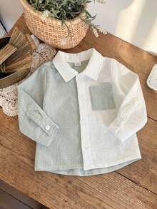 SHEIN Vintaside Kids 男嬰休閒百搭翻領前開扣左胸口袋長袖上衣多件組 - 綠色 - 查看 5