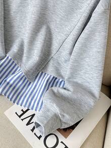 Tween Girl Tween Girl Spring/Autumn New Fashionable Stylish Casual Versatile Design 2 In 1 Linen Striped Patchwork Turn-Down Collar Daily Commute Sweatshirt - Multicolor - View 6