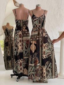 Ellevyn Vestido Maxi Elegante de Estilo Bohemio con Tirantes Finos y Cintura Definida para Mujer, Ideal para Vacaciones - Verde Oscuro - Ver 1