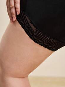 Hourtrue 1pc Seamless High Waist Shaping Panties, Plus Size Women Summer Lace Tummy Control Butt Lifting Shapewear - Black - View 3