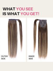 Pony Tails Real Hair Extension Straight Ponytail Extension Human Hair Ombre Medium Brown To Strawberry Blonde Mix Medium Brown Hair Extensions Invisible Wrap Around Ponytail Human Hair For Women Daily Work - STP4/27/4 - View 2