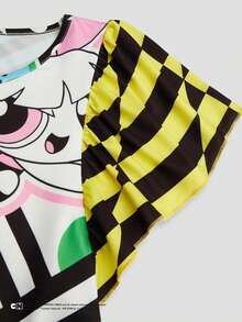 Sweetra THE POWERPUFF GIRLS X SHEIN Plus Size Women's Cartoon Print Round Neck Casual Y2k Cute Daily Vacation Summer Dress Birthday Party White - Multicolor - View 6