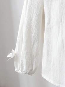 SHEIN LMoss Kids LMoss 女童宽松条纹翻领休闲衬衫 - 白色 - 查看 5