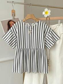 SHEIN EZwear 女款休閒圓領短袖上衣、女款條紋襯衫、女款夏季服飾 - 彩色 - 查看 6