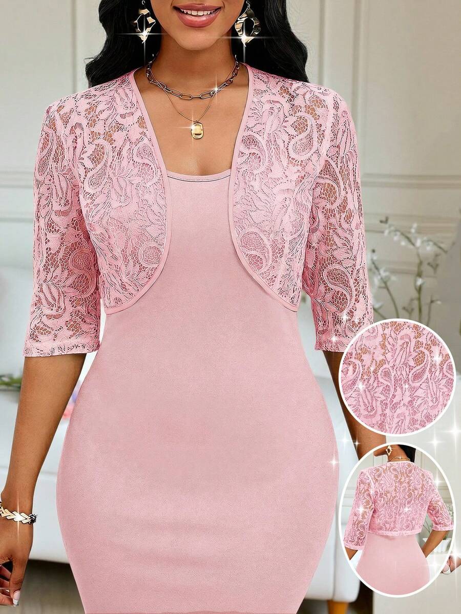 SHEIN Lady 秋季女款粉色辦公室派對穿著,適合海灘優雅風格 - 粉色 - 查看 1