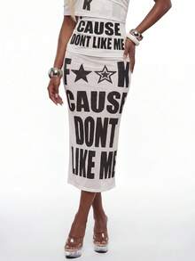 Modviera Women's Fashion Semi-Transparent Letter Print Black And White Skirt Night Summer 2000s - White - View 1