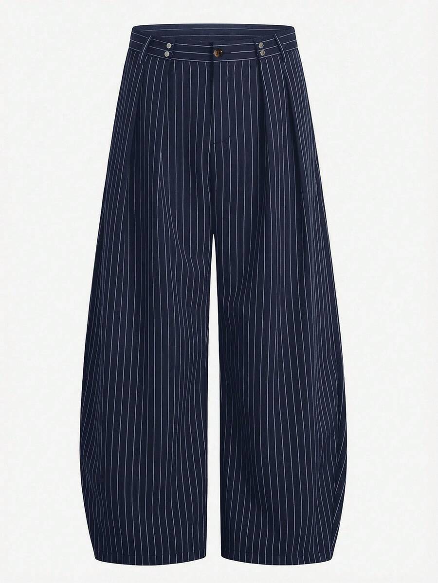 SWAVVY Men's Fashion Striped Loose Fit Long Pants - Navy Blue - View 1