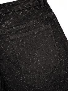 Manfinity Roughcore Men's Casual Loose Fit Distressed Denim Wide Leg Shorts - Black - View 8