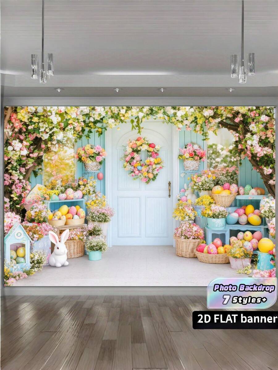 1 PC Lay Photography Background No Wrinkle Non Reflective Washable Reusable No Electricity Required Colorful Easter Eggs Pattern 2D Design Easter Decor For Home Office Outdoor Studio Party Decoration Spring Easter Photo Backdrop