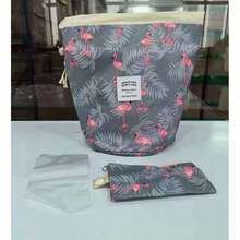 Drastring Cosmetic Bag Slouchy Travel Makeup Bag For Women Toiletry Quick Packing Pouch Organizer, Flamingo Pattern - Purple - View 6
