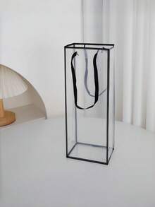 1 Peça Bolsa Tote Transparente de Grande Capacidade com Borda Preta e Estampa Floral para Presente, para Casamento, Aniversário, Natal, Aniversário de Casamento, Embrulho de Presente, Lembrancinhas de Festa, Celebrações, Reutilizável - Preto - Visão 5