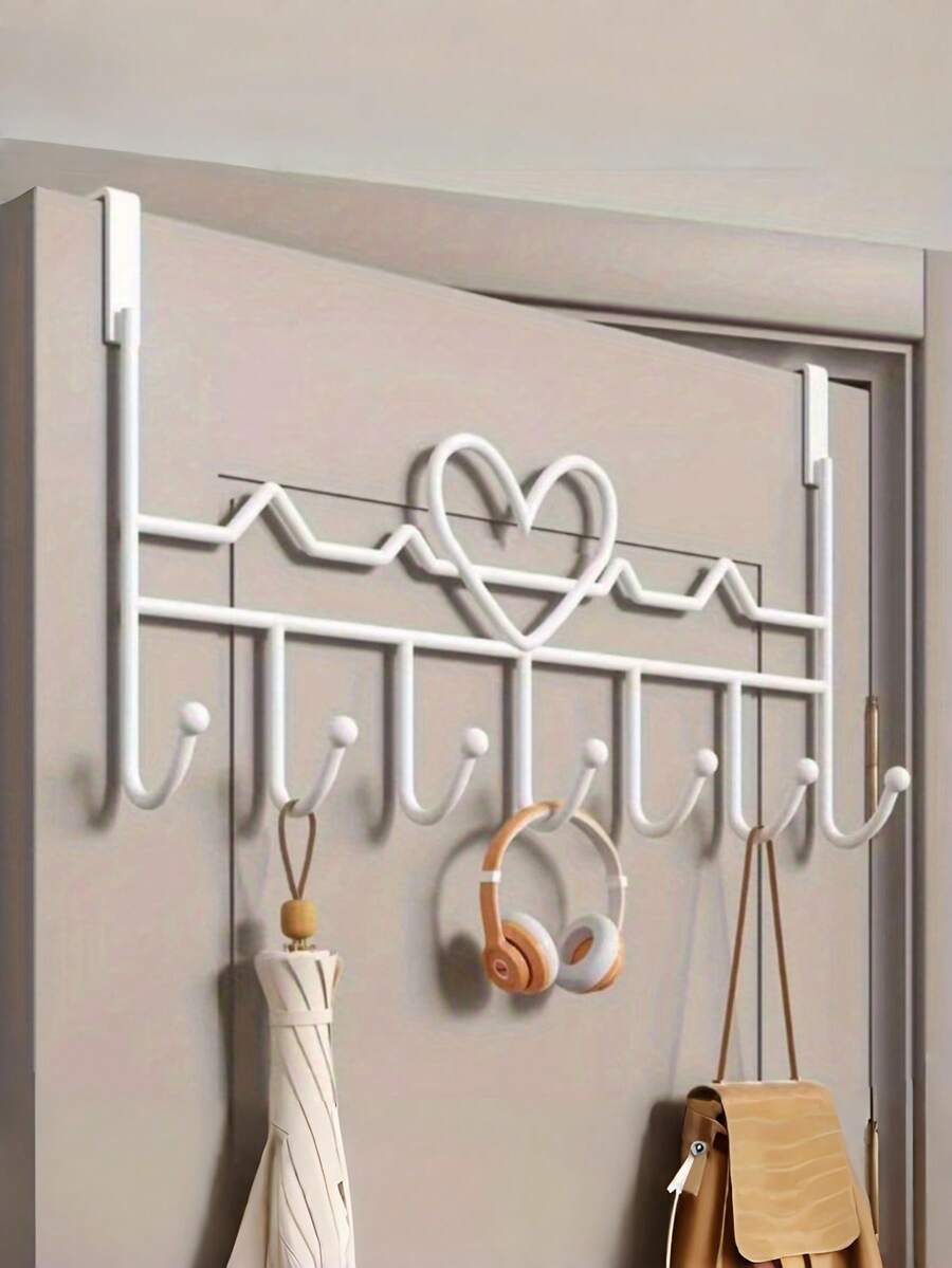 1 pieza Organizador de puerta con 7 ganchos, ahorrador de espacio, de metal resistente, a prueba de óxido, fácil de instalar, diseño moderno, estante de almacenamiento para puerta, soluciones de almacenamiento para hogar, oficina, armario, baño, lavandería, organizador de armario, estante colgante - Multicolor - Ver 1