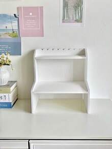 1 pieza Organizador de Escritorio de Doble Capa Rectangular de Tablero de Fibra Estante de Almacenamiento para Dormitorio Hogar Escuela Oficina Espacio de Exhibición Ahorro de Espacio Resistente - Blanco - Ver 3