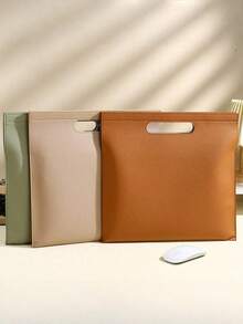 1pc A4 Size Litchi Pattern Leather Waterproof Tear Resistant Black Document Bag Briefcase File Folder Stationery Organizer Pouch For Office Work Business Travel Large Capacity Storage - multicolor - View 10