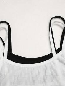 SHEIN Kids Teen Girl Simple Comfortable Skin-Friendly Tight Camisole Underwear 2pcs Set - Black and White - View 5