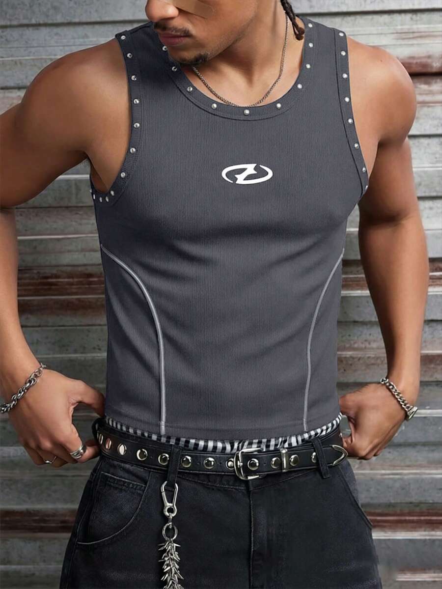AXEPEAK Men's Summer Casual Beaded Decor Vest - Grey - View 1