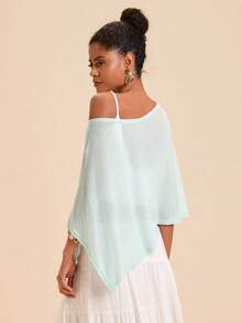 Travachic Women's Spring/Summer Asymmetrical Cape Shawl Loose Lazy Semi-Sheer Knit Top - Green - View 2