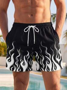 VIVINTIMO Men's Standard Size Flame Print Shorts, Personalized Visual Design, Hot Flame Print, Casual And Comfortable Styling, Perfect For Your Summer Beach Highlight Moments, Dual Large Capacity Practical Pockets, Eye-Catching Personalized Flame Print, Suitable For Fashionable Men Who Pursue Style, Love Outdoor Water Sports And Care About Their, Holiday - White - View 3