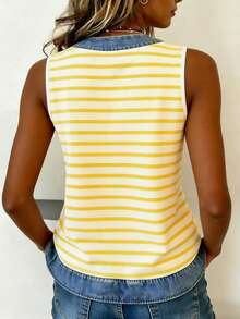 EMERY ROSE Nueva llegada Top de tirantes con estampado de perro a rayas y efecto denim, top regular para mujer - Amarillo - Ver 2