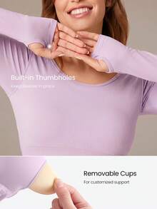 GLOWMODE Seamless Fitted Long Sleeve Crop Tee With Lace-Up Back Light Support Low Impact Yoga Pilates Daily Gym - Purple - View 3