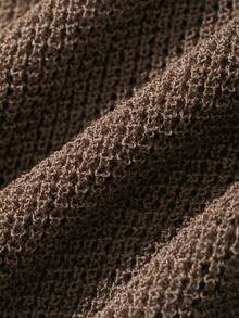 Strévra Women's Summer Lapel Short Sleeve Knit Top - Coffee Brown - View 7