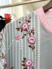 Franclia Blusa de estilo dulce con mangas cortas de farol y flores 3D - Rosa - Ver 6