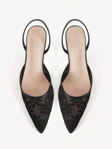 CUCCOO CHICEST Women's Fashionable Elegant Commuting Embroidered Mesh Pointed Toe Pumps Wedding Shoes Summer Shoes Bride Shoes - Black - View 2