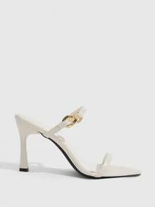CUCCOO SZL Sandal Hak Tinggi Rantai Ujung Lancip untuk Wanita, Cocok untuk Natal - Daun bambu hijau krem - View 2