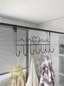 1 pieza Organizador de puerta con 7 ganchos, ahorrador de espacio, de metal resistente, a prueba de óxido, fácil de instalar, diseño moderno, estante de almacenamiento para puerta, soluciones de almacenamiento para hogar, oficina, armario, baño, lavandería, organizador de armario, estante colgante - Multicolor - Ver 5