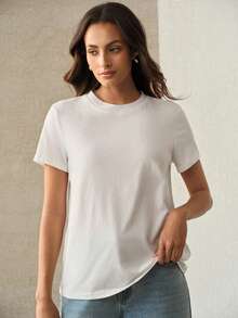 Anewsta High-End Craftsmanship Solid Color Crew Neck T-Shirt, Zero-Feel Skin-Friendly, Wrinkle-Resistant, Versatile Inner Layer And Outerwear Essential Casual - White - View 3