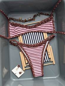 Swim Vcay Bộ đồ bơi nữ 2 mảnh mùa Xuân/Hè 2026 mới, áo bikini và quần bơi họa tiết ngẫu nhiên, đồ bơi đi biển phong cách thanh lịch thường ngày - Nhiều màu - Xem 3