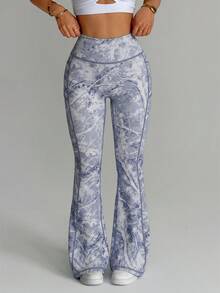 Dewbera Dewbera Seamed Colorful Leopard Print Flared Long Pants (With Pockets) - Grey - View 4