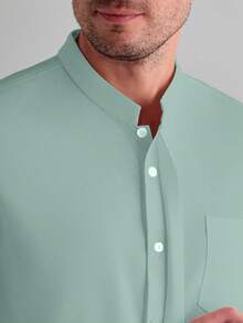 Core Aspect Men's Casual Minimalist Solid Color Front Button Patch Pocket Long Sleeve Shirt, Ceremony - Green - View 3