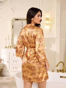 LuxeNights Women's Casual Cherry Plaid Print Open Front Robe - Yellow - View 2
