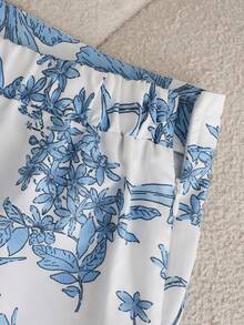 Franclia 女大尺碼無袖背心上衣與大尺碼短褲套裝，印花短褲，度假套裝，優雅套裝，休閒套裝，大尺碼兩件套 - 藍白色 - 查看 6
