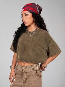 Comfortcana 100% Cotton Washed Basic Short Sleeve T-Shirt, Rust Brown,Summer Top - Rust Brown - View 7