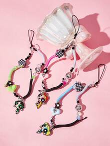 THE POWERPUFF GIRLS X SHEIN 時尚可愛卡通狗壓克力手工串珠手機鍊手機吊繩手機吊飾 - 彩色 - 查看 5