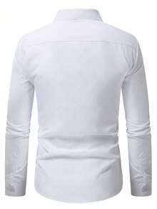 Manfinity Mode Men's Solid Color Long Sleeve Formal Shirt, Fall, Ceremony - White - View 2