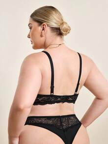 Hourtrue Plus Contrast Lace Underwire Bra Lingerie, Lift - Black - View 2